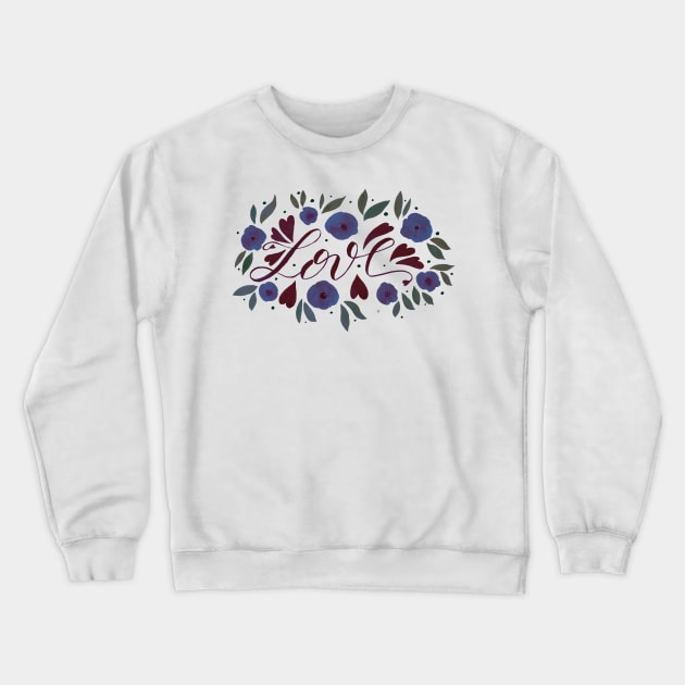 Love and flowers - garnet and purple Crewneck Sweatshirt by wackapacka